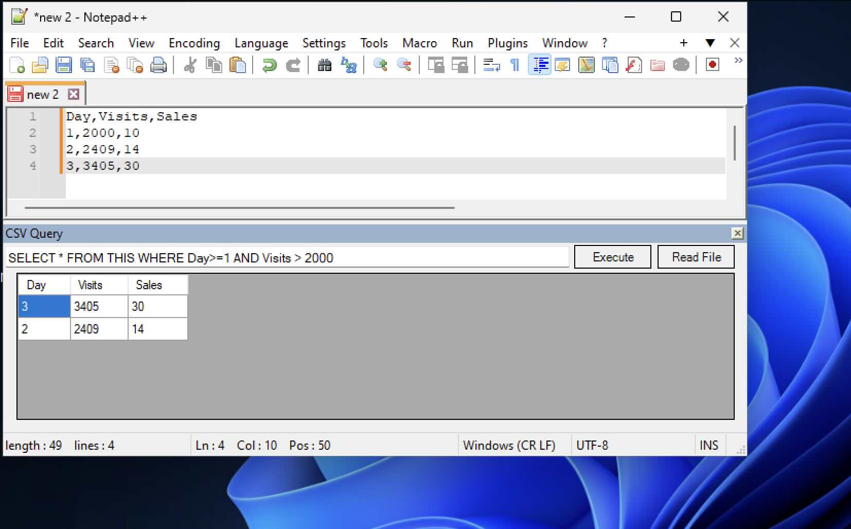 Executing SQL Queries in Notepad++ using CSVQuery Code2care